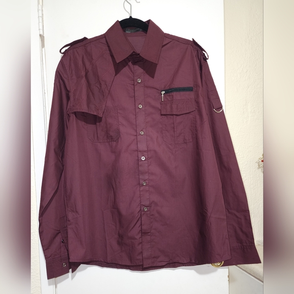 Jeansian size XXL Maroon Burgundy Button Down Punk Rock Style Long Sleeve Dress - Picture 7 of 11